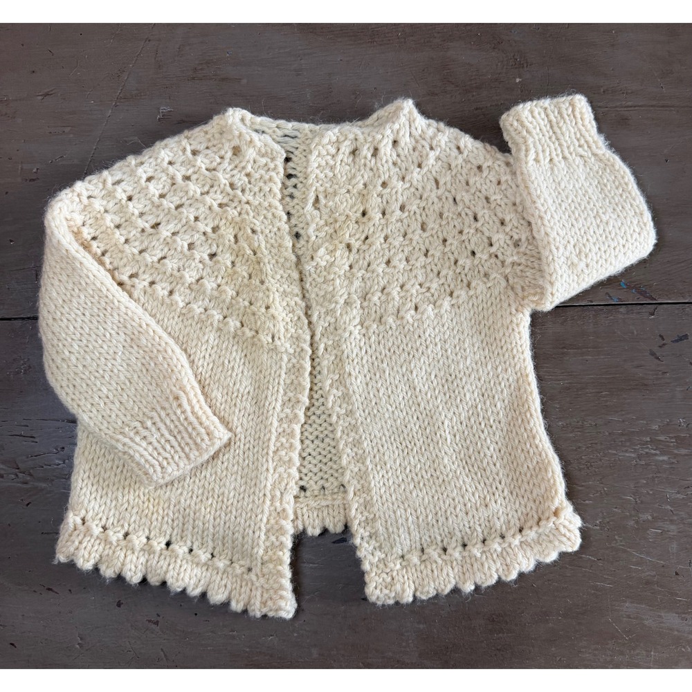 Vintage Handmade Knit Baby Cardigan Cream 3-6 Months Cottagecore baby